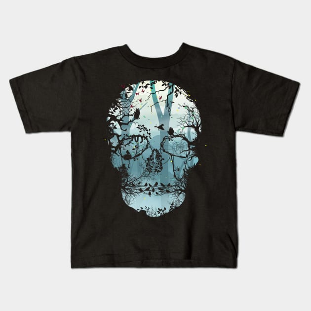 Dark Forest Skull Kids T-Shirt by Sitchko